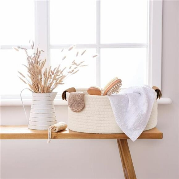 Set of 5 Cotton Rope Storage Baskets for Nursery Closet Bathroom Shelves Bin - Picture 2 of 8